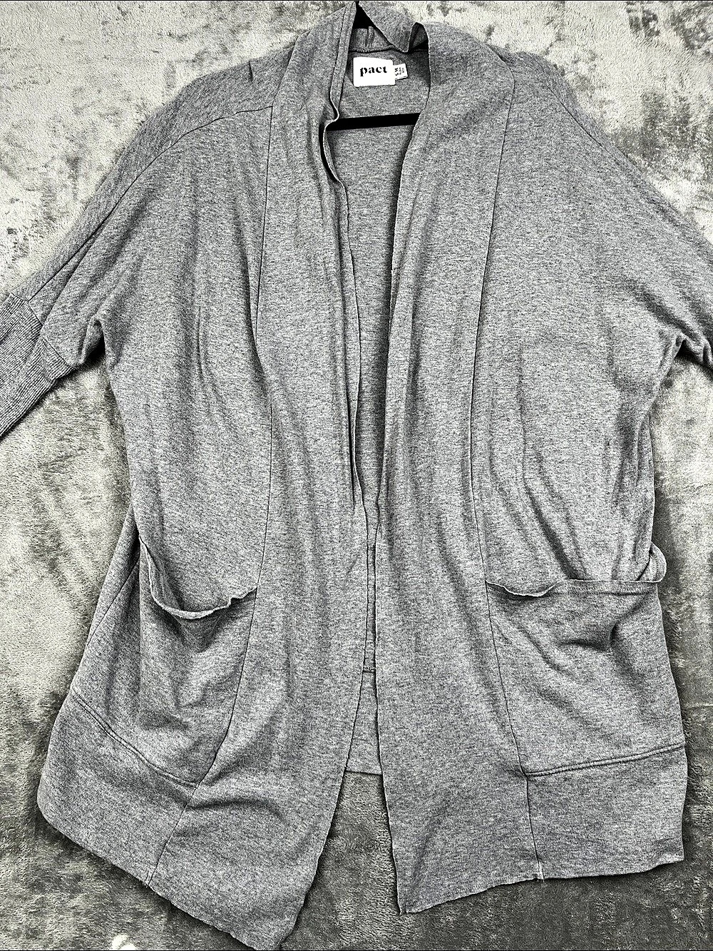 Pact Airplane S/M Cardigan 100% Organic Cotton Gray Sweater
